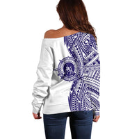 Tonga Queen Salote College 100th Years Off Shoulder Sweater White Tonga Kupesi Uniquely Pacific Art LT9 - Polynesian Pride