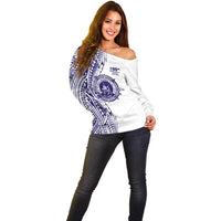 Tonga Queen Salote College 100th Years Off Shoulder Sweater White Tonga Kupesi Uniquely Pacific Art LT9 - Polynesian Pride