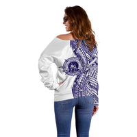 Tonga Queen Salote College 100th Years Off Shoulder Sweater White Tonga Kupesi Uniquely Pacific Art LT9 - Polynesian Pride