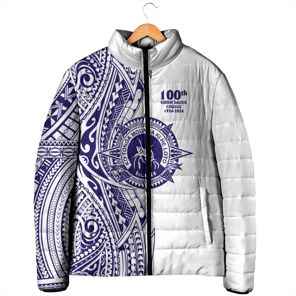 Tonga Queen Salote College 100th Years Padded Jacket White Tonga Kupesi Uniquely Pacific Art LT9 - Polynesian Pride