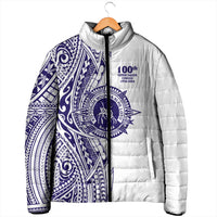 Tonga Queen Salote College 100th Years Padded Jacket White Tonga Kupesi Uniquely Pacific Art LT9 - Polynesian Pride