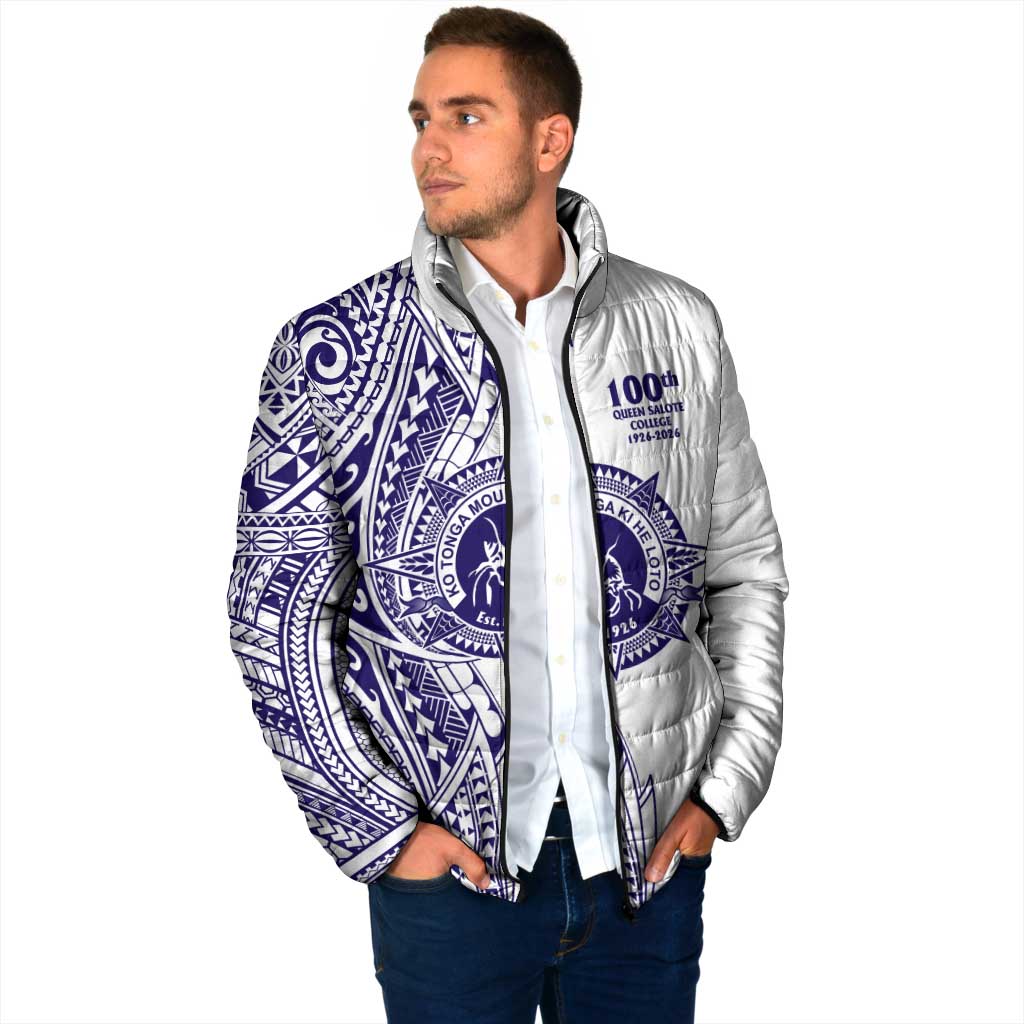 Tonga Queen Salote College 100th Years Padded Jacket White Tonga Kupesi Uniquely Pacific Art LT9 - Polynesian Pride