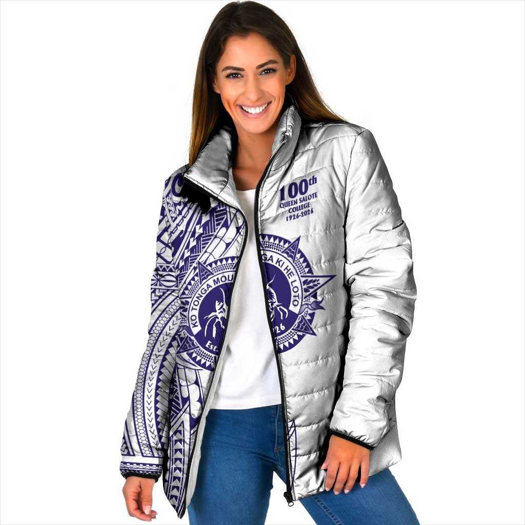 Tonga Queen Salote College 100th Years Padded Jacket White Tonga Kupesi Uniquely Pacific Art LT9 Women White - Polynesian Pride