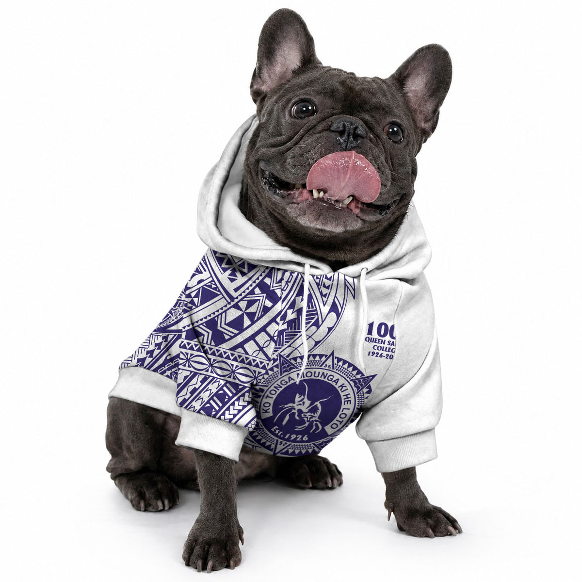 Tonga Queen Salote College 100th Years Pet Hoodie White Tonga Kupesi Uniquely Pacific Art
