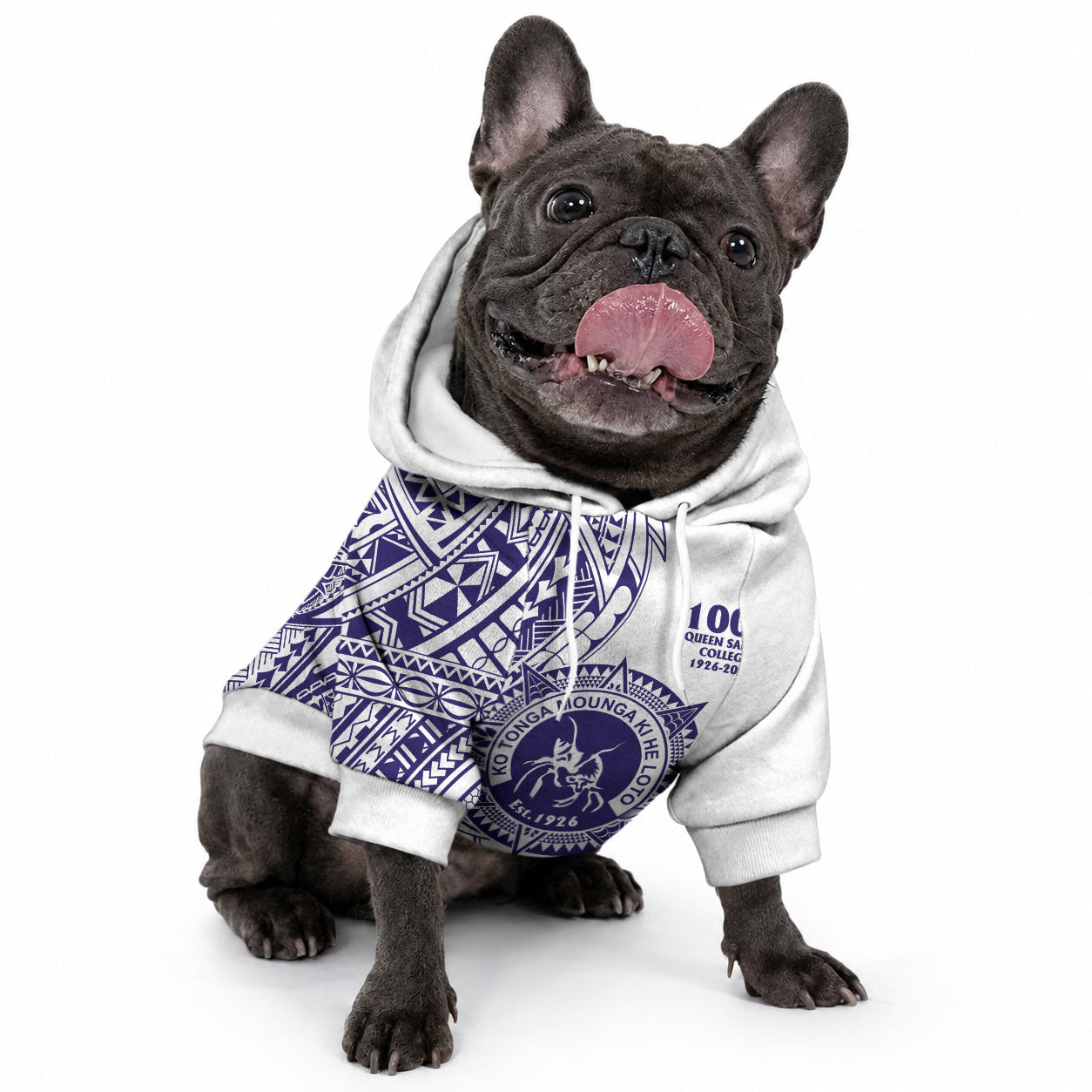 Tonga Queen Salote College 100th Years Pet Hoodie White Tonga Kupesi Uniquely Pacific Art