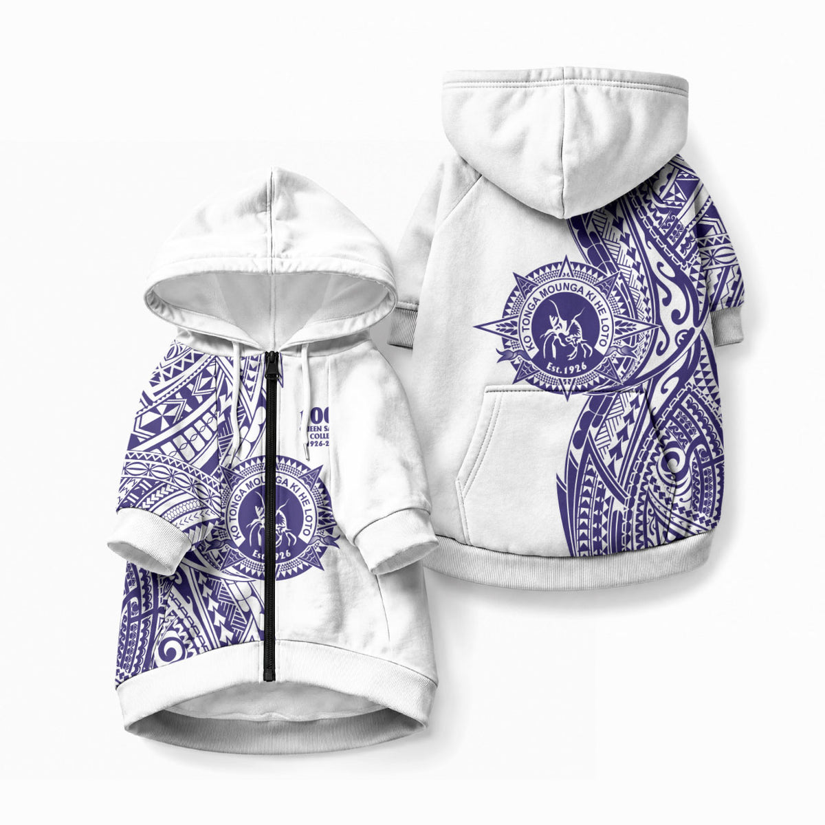 Tonga Queen Salote College 100th Years Pet Hoodie White Tonga Kupesi Uniquely Pacific Art