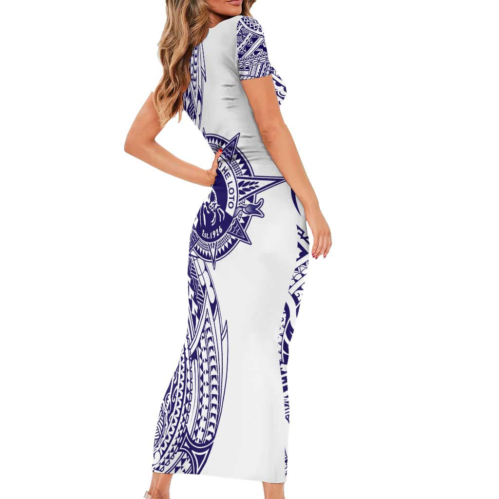 Tonga Queen Salote College 100th Years Short Sleeve Bodycon Dress White Tonga Kupesi Uniquely Pacific Art LT9 - Polynesian Pride