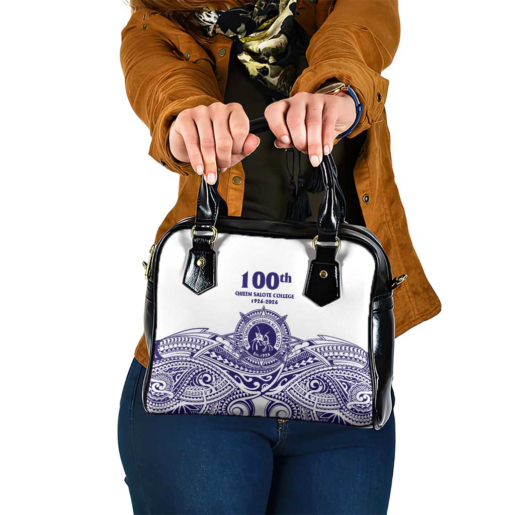 Tonga Queen Salote College 100th Years Shoulder Handbag White Tonga Kupesi Uniquely Pacific Art - Polynesian Pride