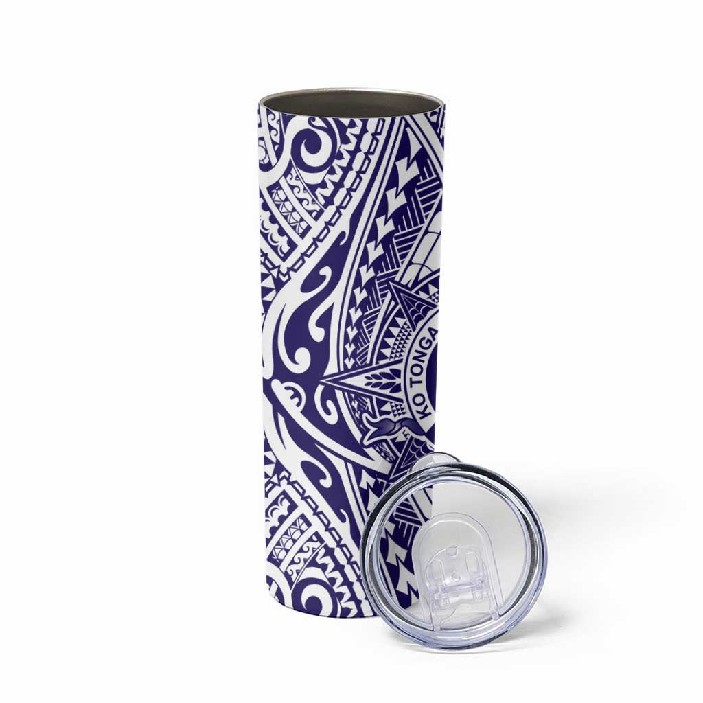 Tonga Queen Salote College 100th Years Skinny Tumbler White Tonga Kupesi Uniquely Pacific Art - Polynesian Pride