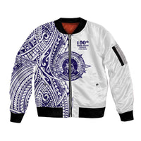 Tonga Queen Salote College 100th Years Sleeve Zip Bomber Jacket White Tonga Kupesi Uniquely Pacific Art LT9 Unisex White - Polynesian Pride