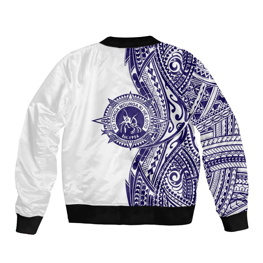 Tonga Queen Salote College 100th Years Sleeve Zip Bomber Jacket White Tonga Kupesi Uniquely Pacific Art LT9 - Polynesian Pride