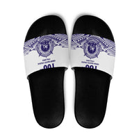 Tonga Queen Salote College 100th Years Slide Sandals White Tonga Kupesi Uniquely Pacific Art - Polynesian Pride