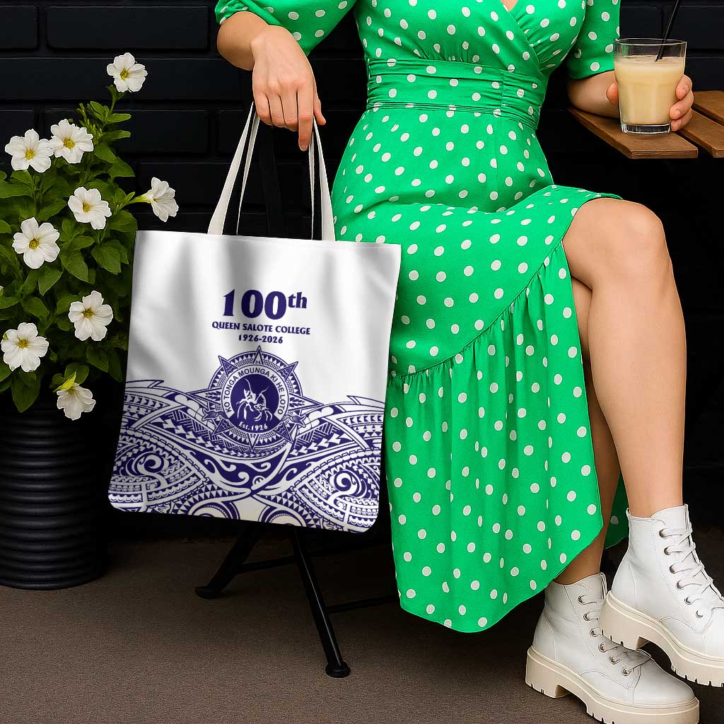 Tonga Queen Salote College 100th Years Tote Bag White Tonga Kupesi Uniquely Pacific Art - Polynesian Pride