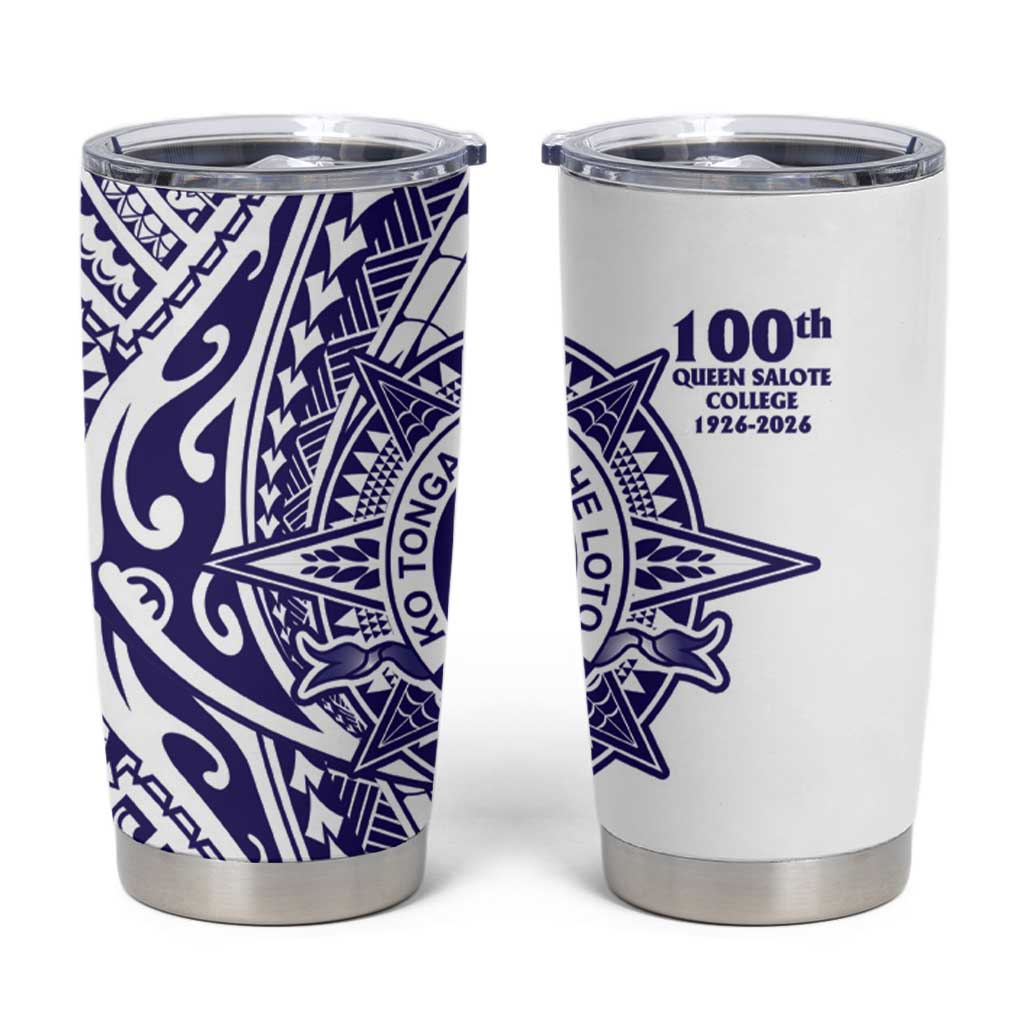Tonga Queen Salote College 100th Years Tumbler Cup White Tonga Kupesi Uniquely Pacific Art - Polynesian Pride