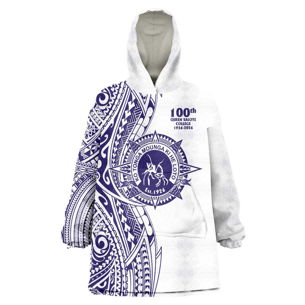 Tonga Queen Salote College 100th Years Wearable Blanket Hoodie White Tonga Kupesi Uniquely Pacific Art LT9 One Size White - Polynesian Pride