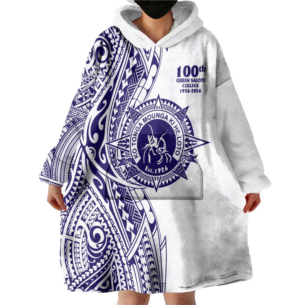 Tonga Queen Salote College 100th Years Wearable Blanket Hoodie White Tonga Kupesi Uniquely Pacific Art LT9 - Polynesian Pride
