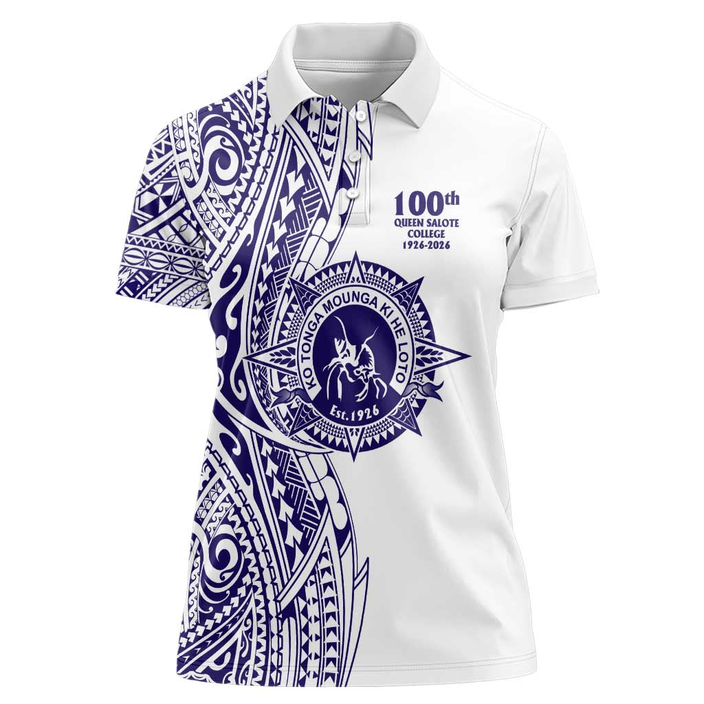 Tonga Queen Salote College 100th Years Women Polo Shirt White Tonga Kupesi Uniquely Pacific Art LT9 Female White - Polynesian Pride