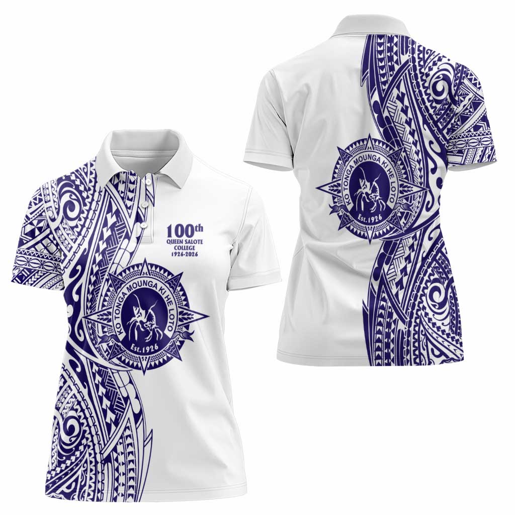 Tonga Queen Salote College 100th Years Women Polo Shirt White Tonga Kupesi Uniquely Pacific Art LT9 - Polynesian Pride