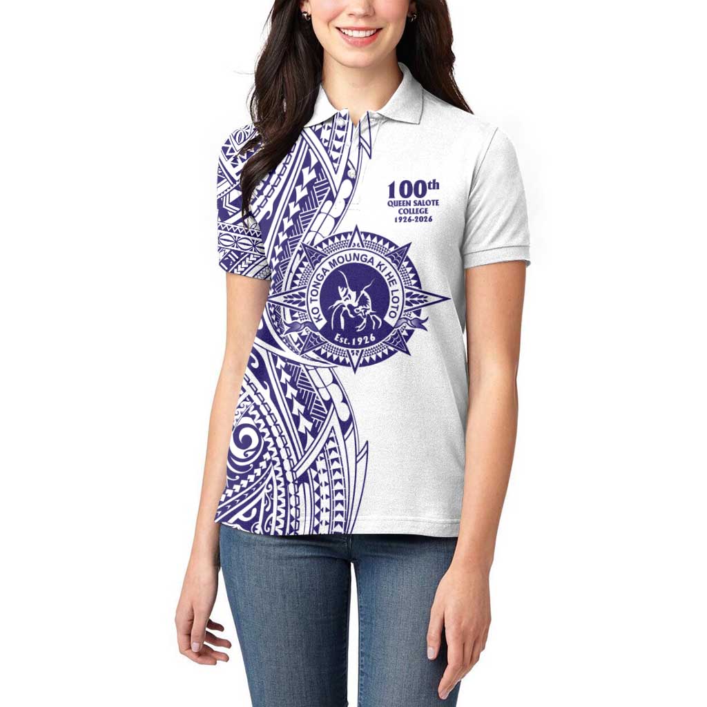 Tonga Queen Salote College 100th Years Women Polo Shirt White Tonga Kupesi Uniquely Pacific Art LT9 - Polynesian Pride