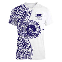 Tonga Queen Salote College 100th Years Women V-Neck T-Shirt White Tonga Kupesi Uniquely Pacific Art LT9 Female White - Polynesian Pride