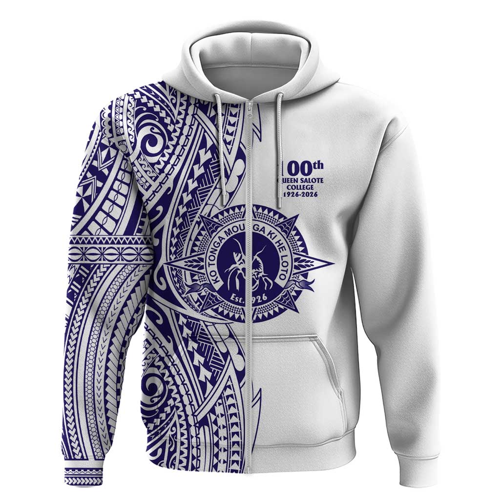 Tonga Queen Salote College 100th Years Zip Hoodie White Tonga Kupesi Uniquely Pacific Art LT9 Zip Hoodie White - Polynesian Pride