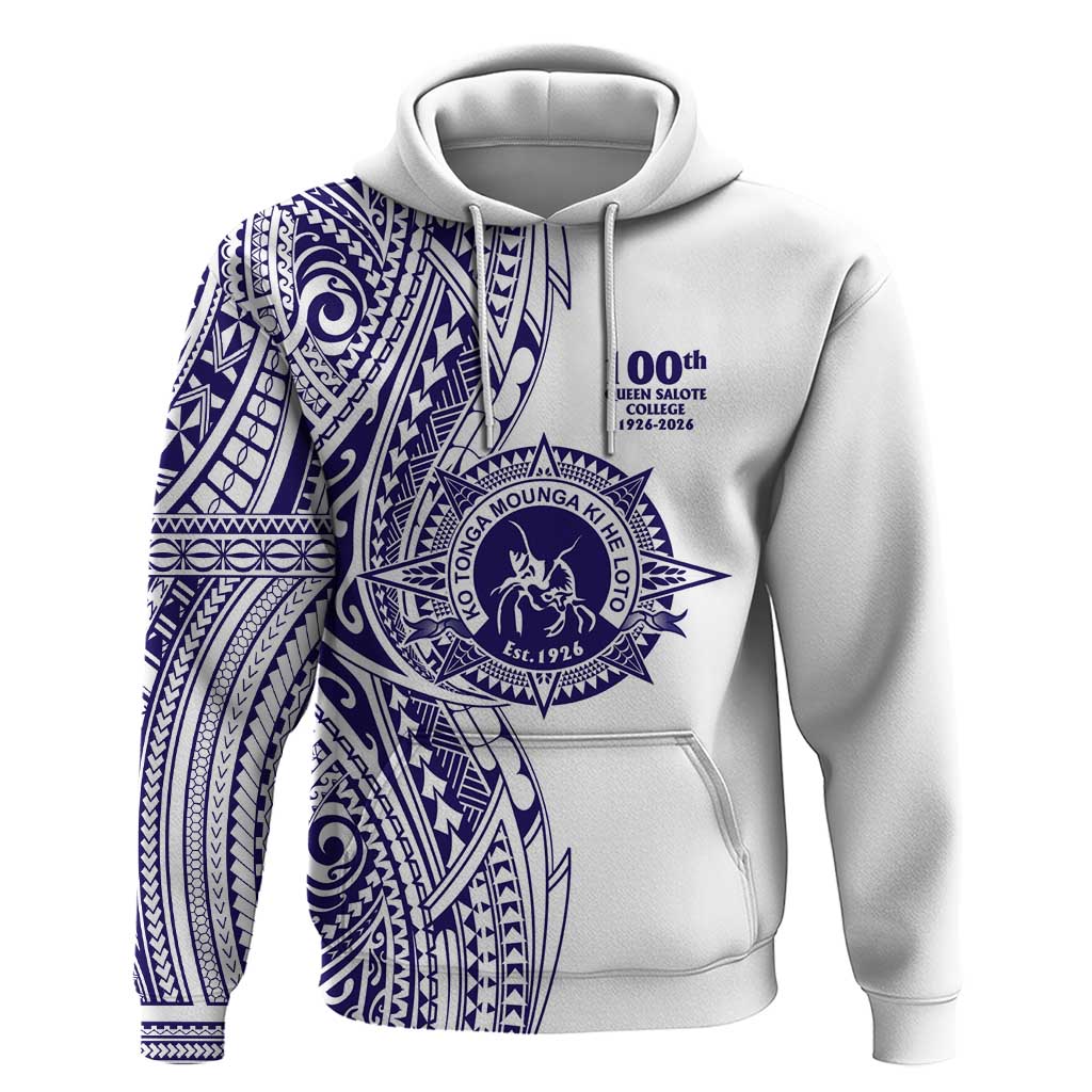Tonga Queen Salote College 100th Years Zip Hoodie White Tonga Kupesi Uniquely Pacific Art LT9 Pullover Hoodie White - Polynesian Pride