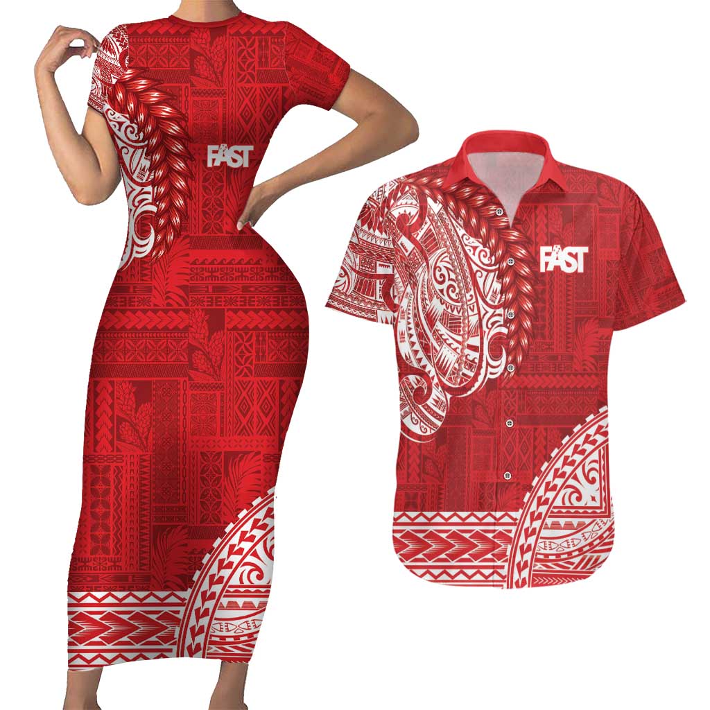 Samoa FAST Couples Matching Short Sleeve Bodycon Dress and Hawaiian Shirt Samoan Motif Patterns - Polynesian Pride
