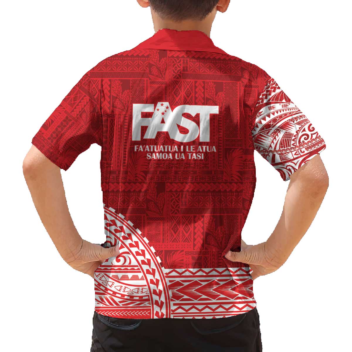 Samoa FAST Family Matching Off The Shoulder Long Sleeve Dress and Hawaiian Shirt Samoan Motif Patterns - Polynesian Pride