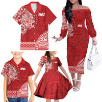 Samoa FAST Family Matching Off The Shoulder Long Sleeve Dress and Hawaiian Shirt Samoan Motif Patterns - Polynesian Pride