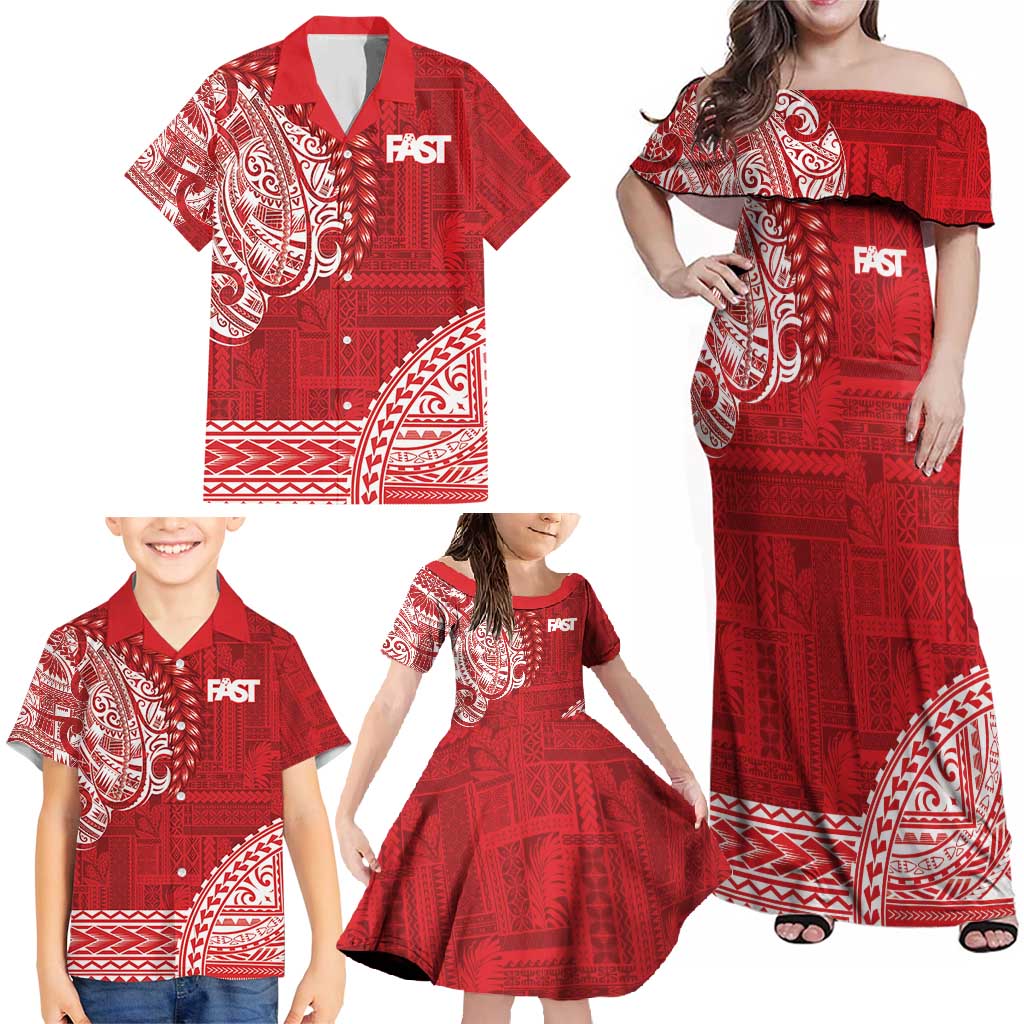 Samoa FAST Family Matching Off Shoulder Maxi Dress and Hawaiian Shirt Samoan Motif Patterns - Polynesian Pride