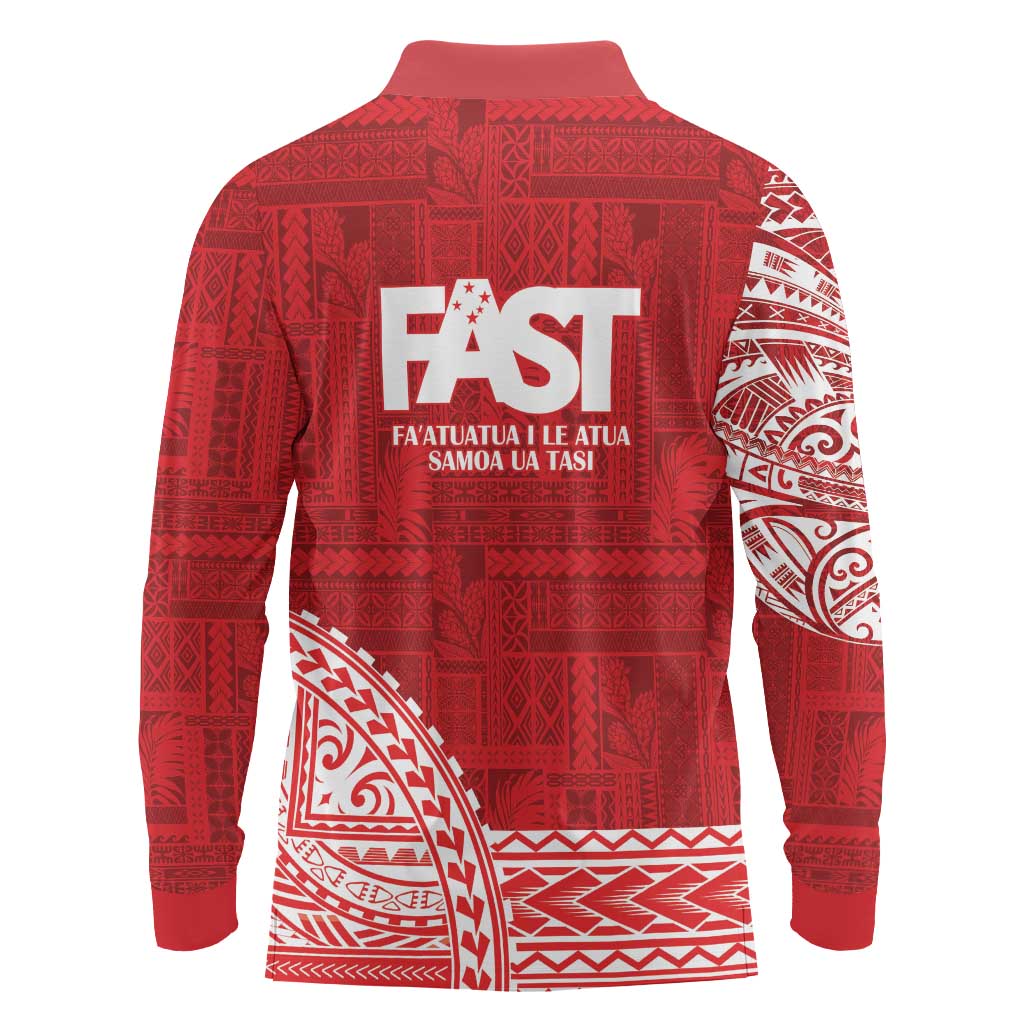 Samoa FAST Long Sleeve Polo Shirt Samoan Motif Patterns - Polynesian Pride