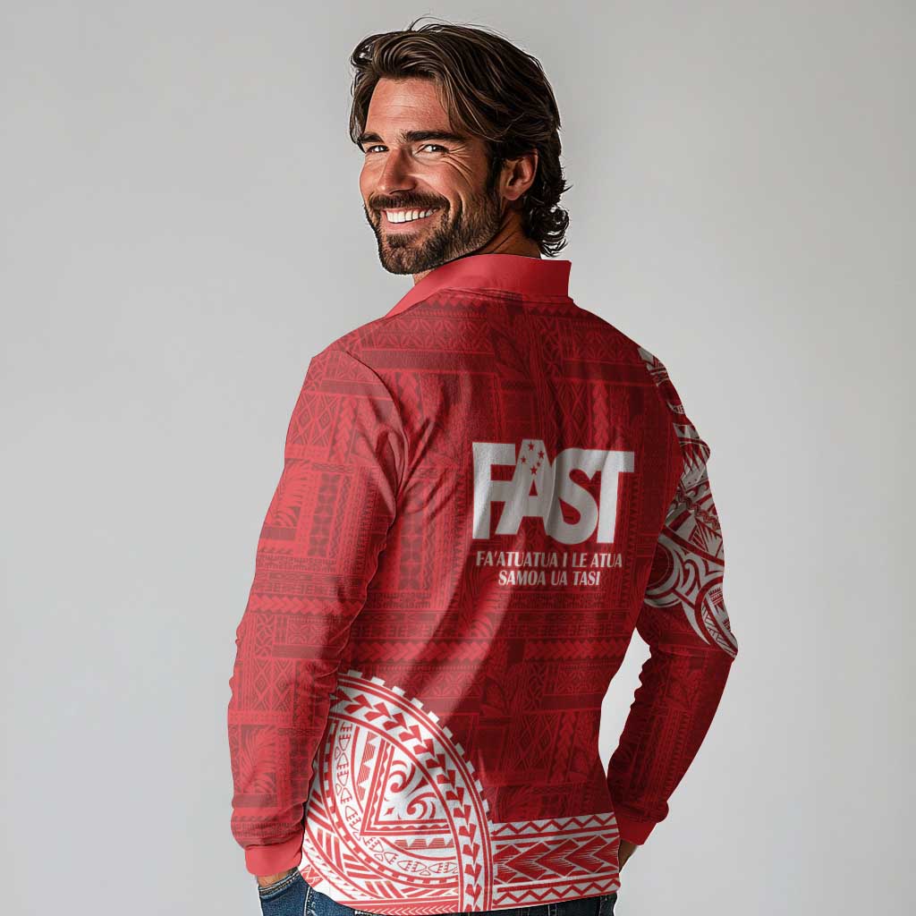 Samoa FAST Long Sleeve Polo Shirt Samoan Motif Patterns - Polynesian Pride