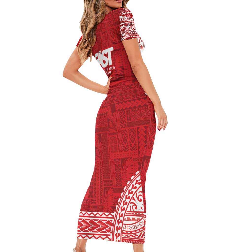 Samoa FAST Short Sleeve Bodycon Dress Samoan Motif Patterns LT9 - Polynesian Pride