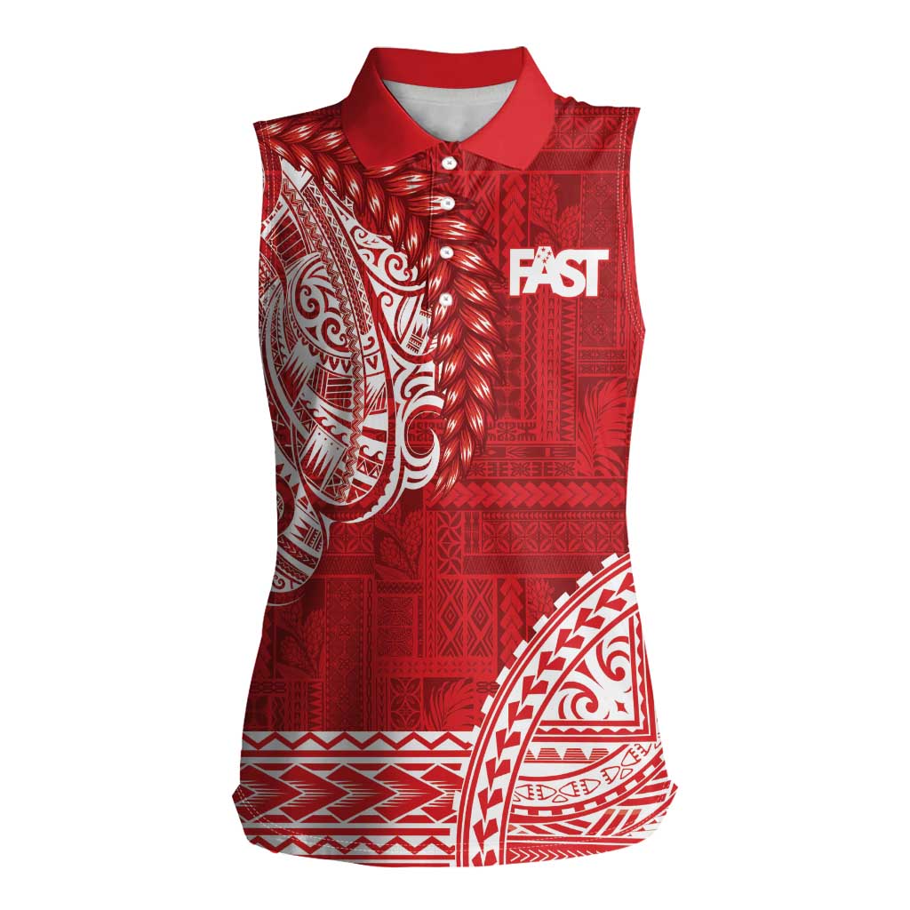 Samoa FAST Women Sleeveless Polo Shirt Samoan Motif Patterns - Polynesian Pride