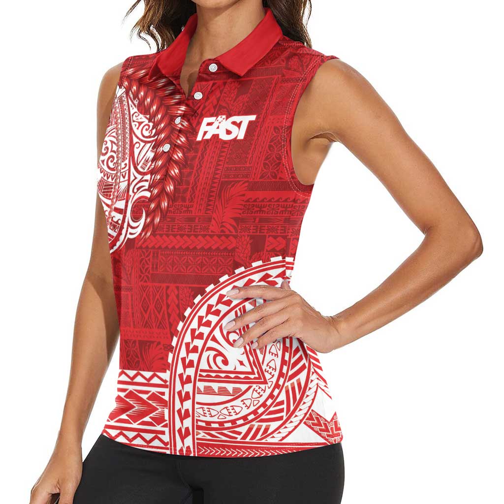 Samoa FAST Women Sleeveless Polo Shirt Samoan Motif Patterns - Polynesian Pride