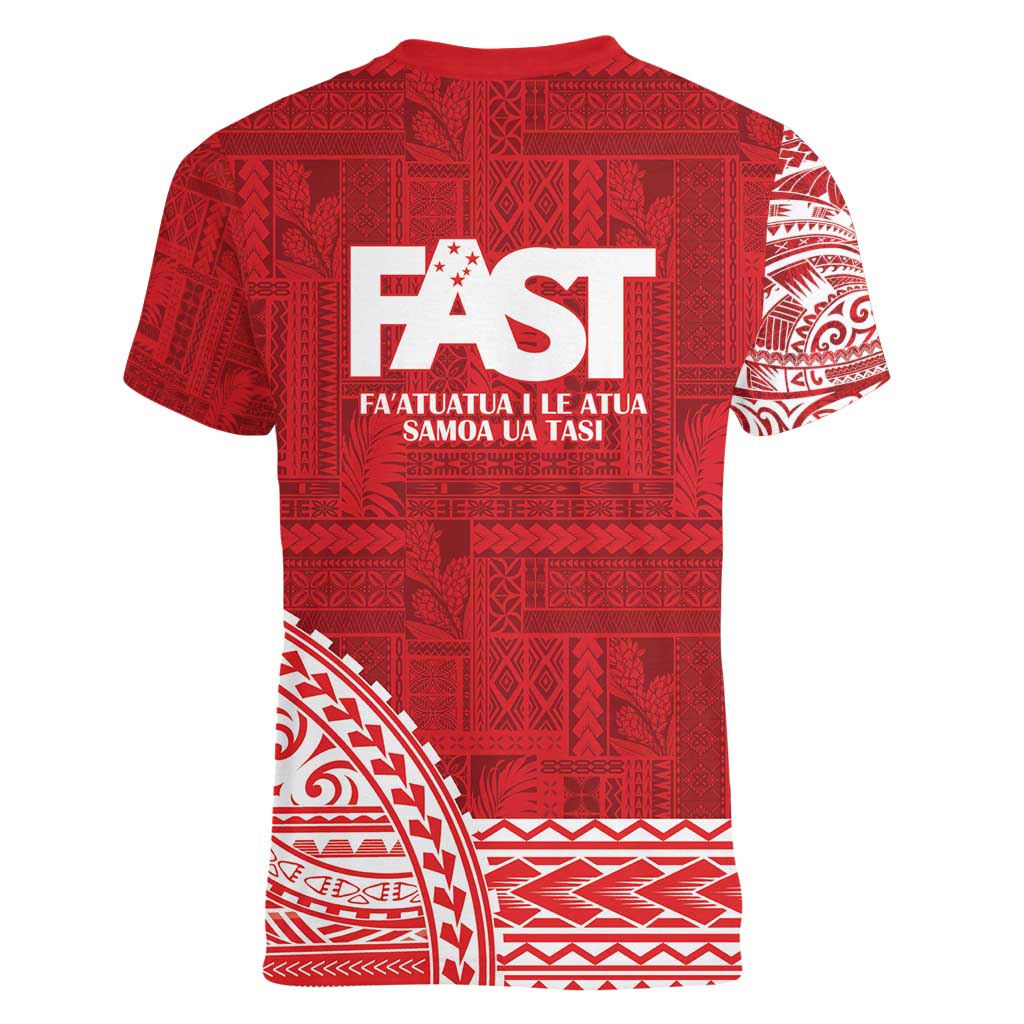 Samoa FAST Women V-Neck T-Shirt Samoan Motif Patterns - Polynesian Pride