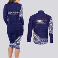 Samoa HRPP Couples Matching Long Sleeve Bodycon Dress and Long Sleeve Button Shirt Samoan Motif Patterns LT9 - Polynesian Pride