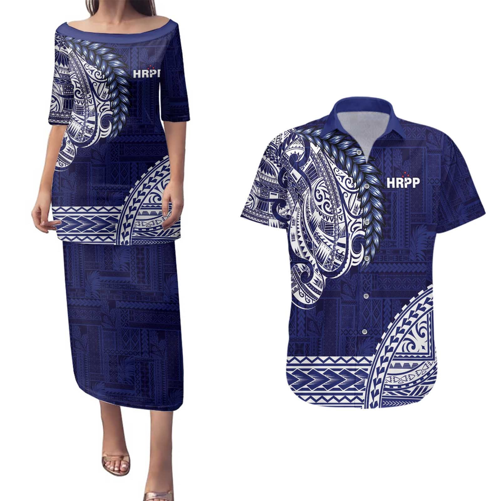 Samoa HRPP Couples Matching Puletasi and Hawaiian Shirt Samoan Motif Patterns - Polynesian Pride
