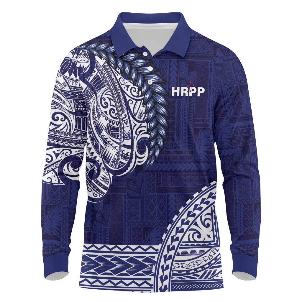 Samoa HRPP Long Sleeve Polo Shirt Samoan Motif Patterns - Polynesian Pride
