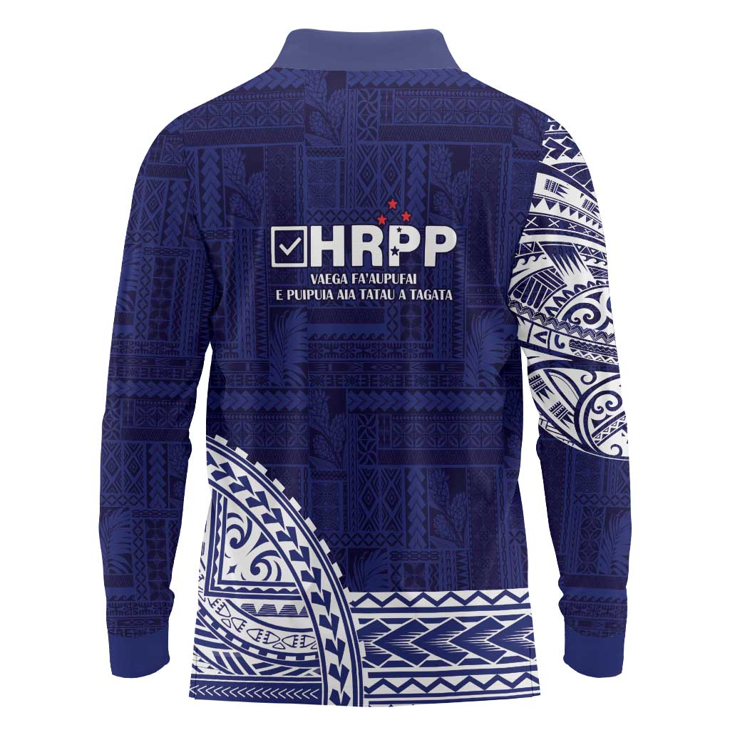 Samoa HRPP Long Sleeve Polo Shirt Samoan Motif Patterns - Polynesian Pride