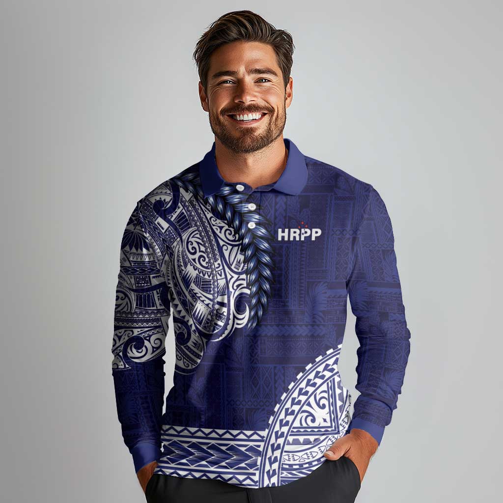 Samoa HRPP Long Sleeve Polo Shirt Samoan Motif Patterns - Polynesian Pride