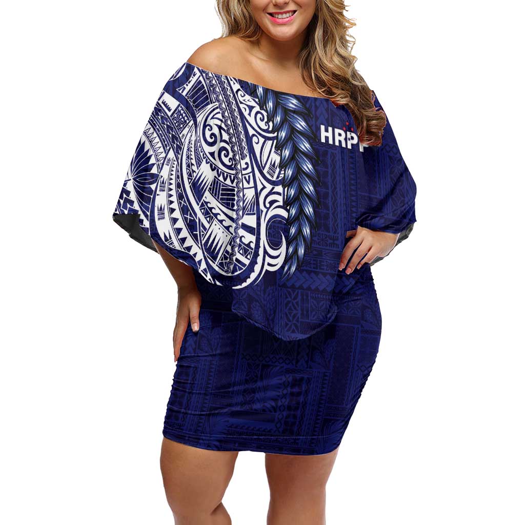 Samoa HRPP Off Shoulder Short Dress Samoan Motif Patterns - Polynesian Pride