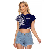 Samoa HRPP Raglan Cropped T Shirt Samoan Motif Patterns LT9 Female Blue - Polynesian Pride