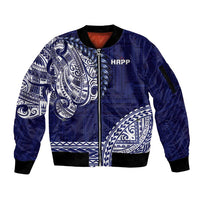Samoa HRPP Sleeve Zip Bomber Jacket Samoan Motif Patterns LT9 Unisex Blue - Polynesian Pride