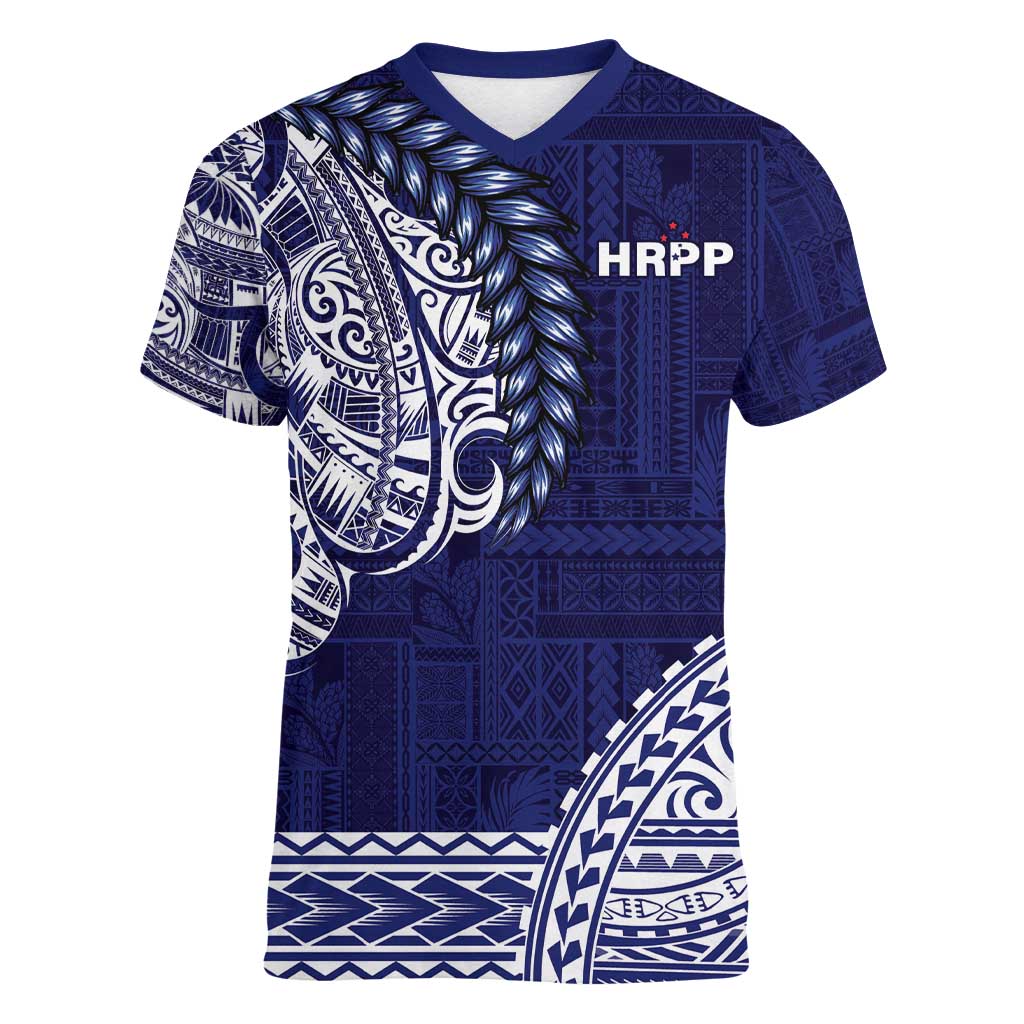 Samoa HRPP Women V-Neck T-Shirt Samoan Motif Patterns - Polynesian Pride