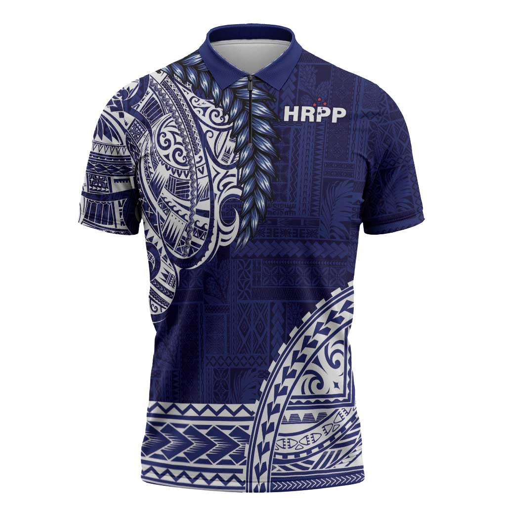 Samoa HRPP Zipper Polo Shirt Samoan Motif Patterns - Polynesian Pride