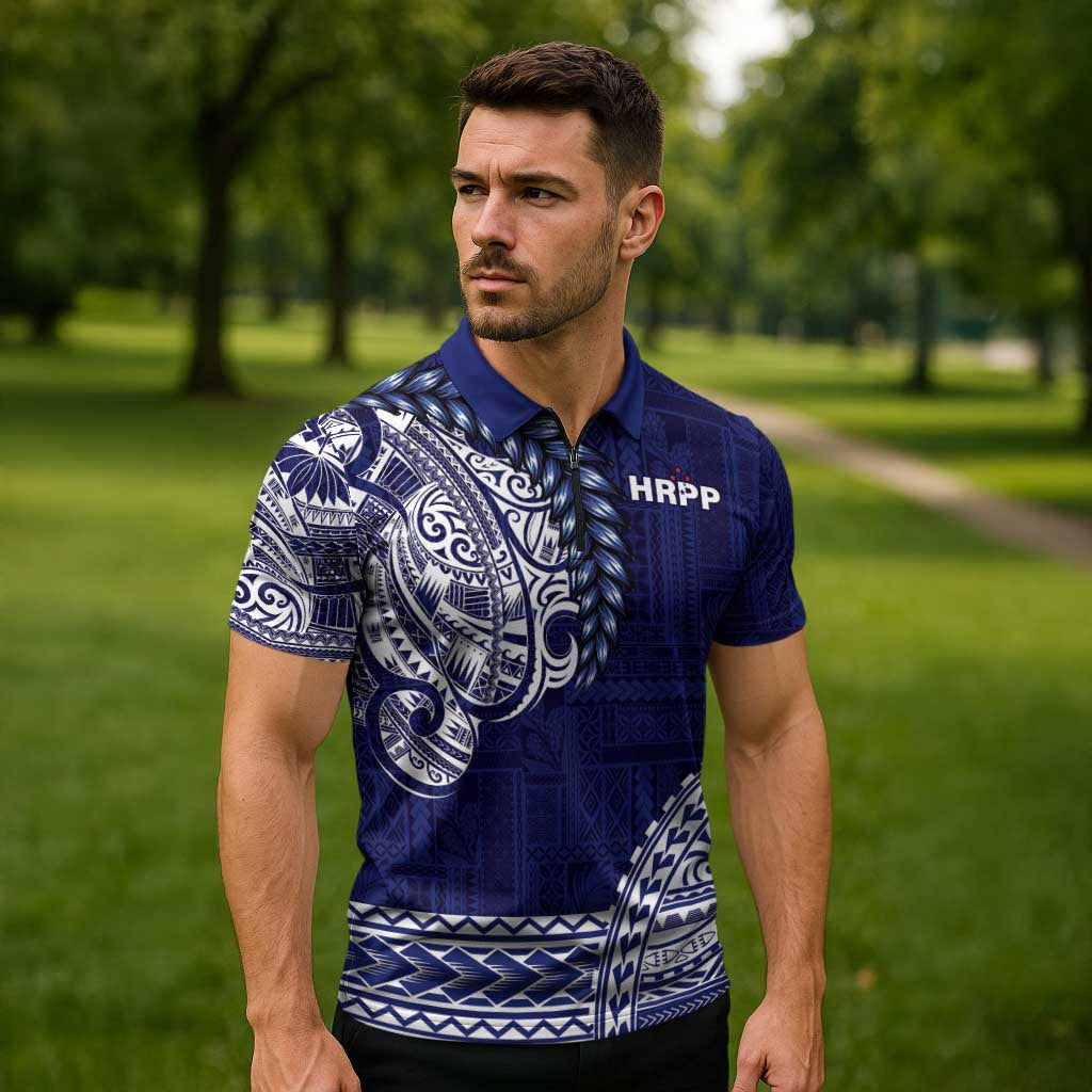 Samoa HRPP Zipper Polo Shirt Samoan Motif Patterns - Polynesian Pride