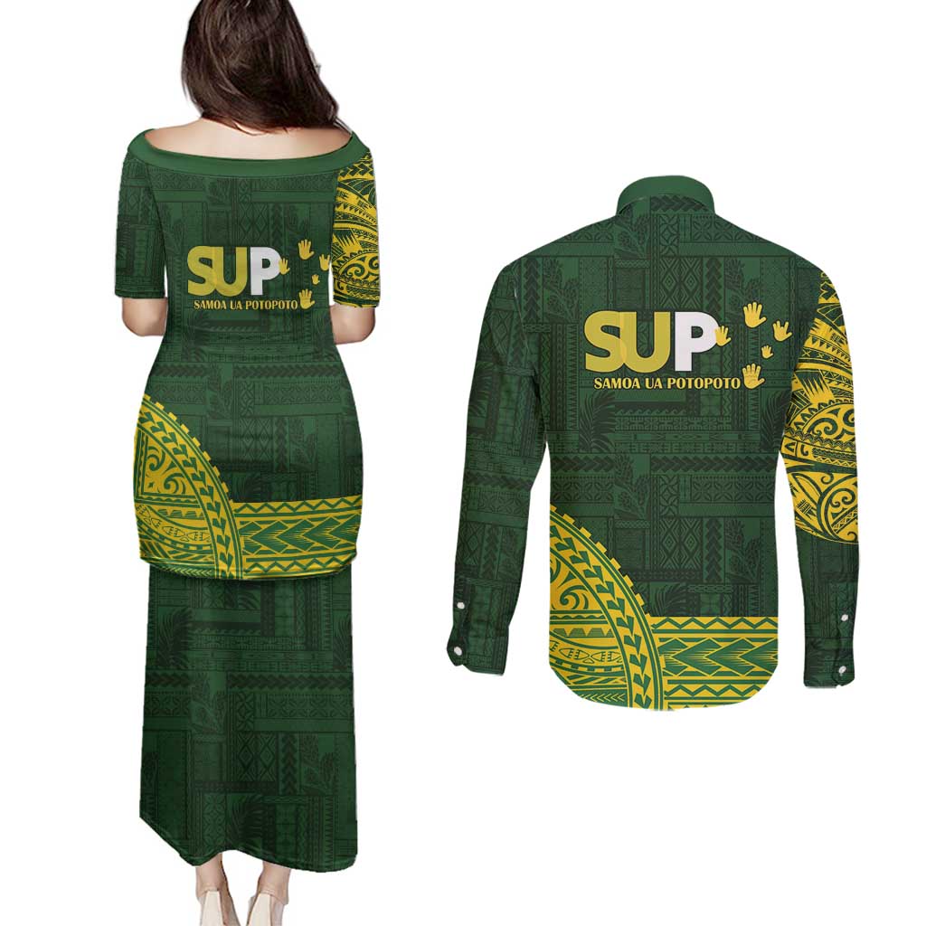 Samoa SUP Couples Matching Puletasi and Long Sleeve Button Shirt Samoan Motif Patterns LT9 - Polynesian Pride