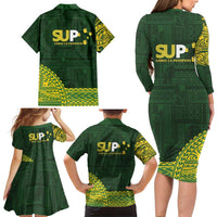 Samoa SUP Family Matching Long Sleeve Bodycon Dress and Hawaiian Shirt Samoan Motif Patterns - Polynesian Pride