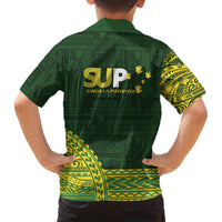 Samoa SUP Family Matching Off The Shoulder Long Sleeve Dress and Hawaiian Shirt Samoan Motif Patterns - Polynesian Pride